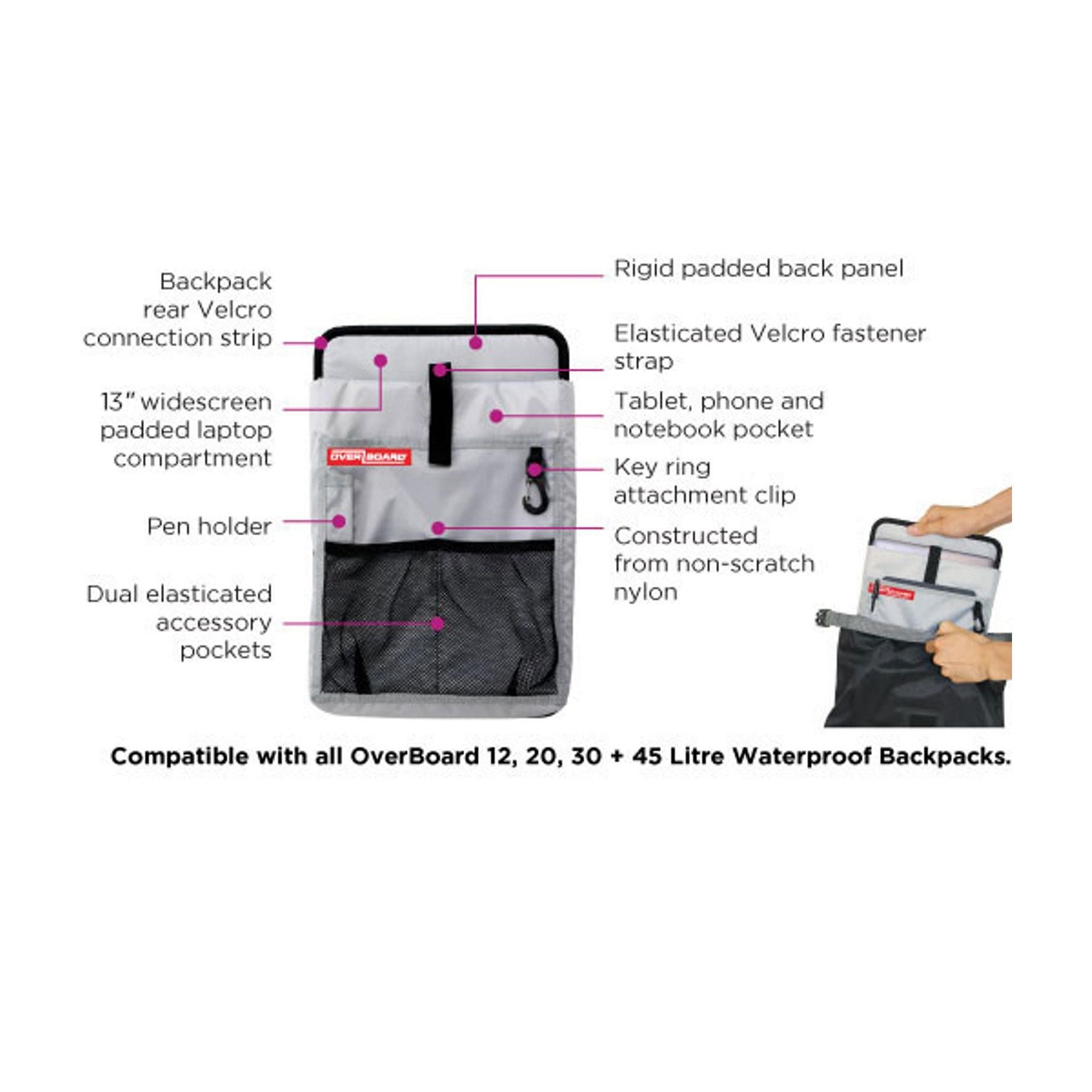 OverBoard laptop tablet organizer for backpacks Grey