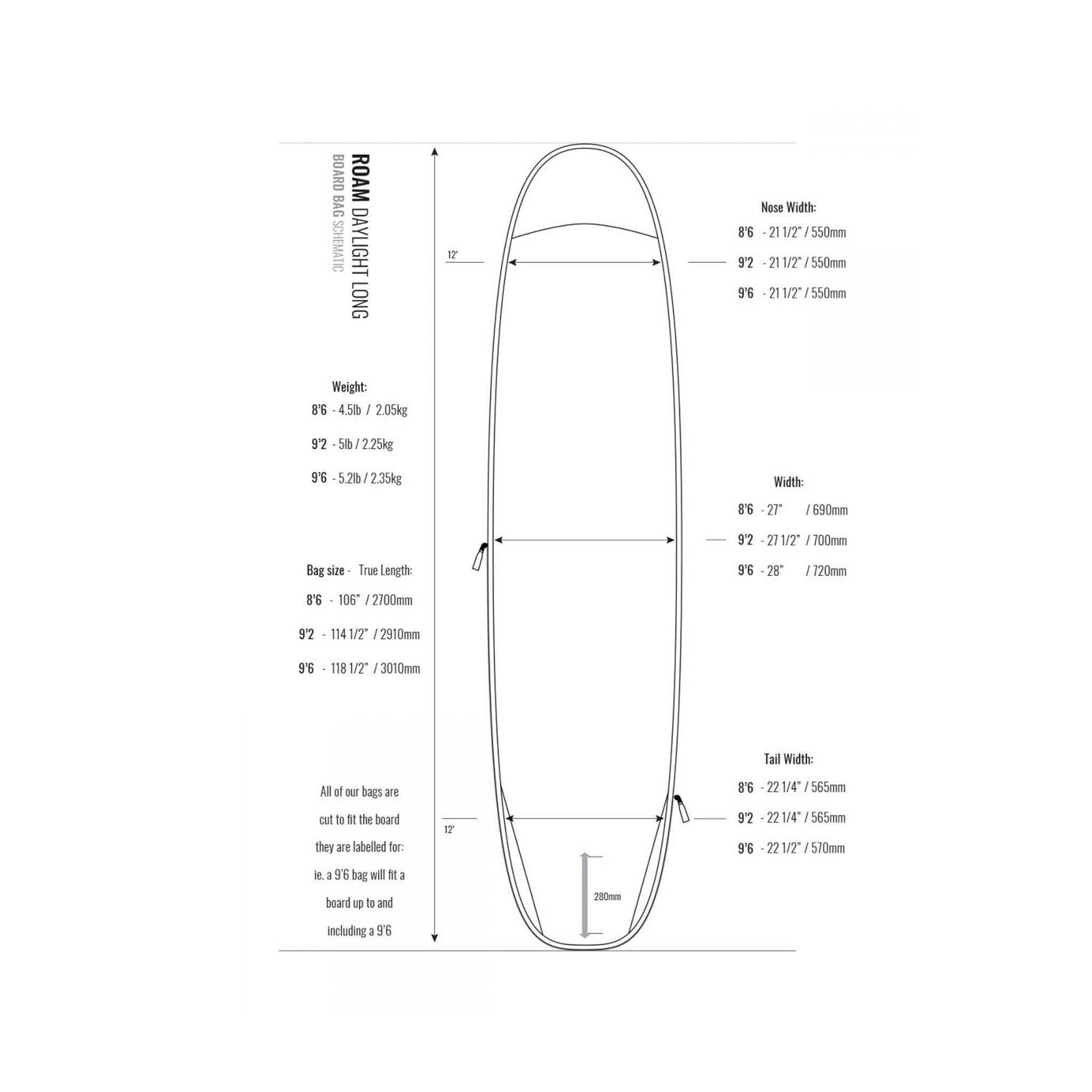 ROAM Boardbag Surfboard Daylight Longboard Silver