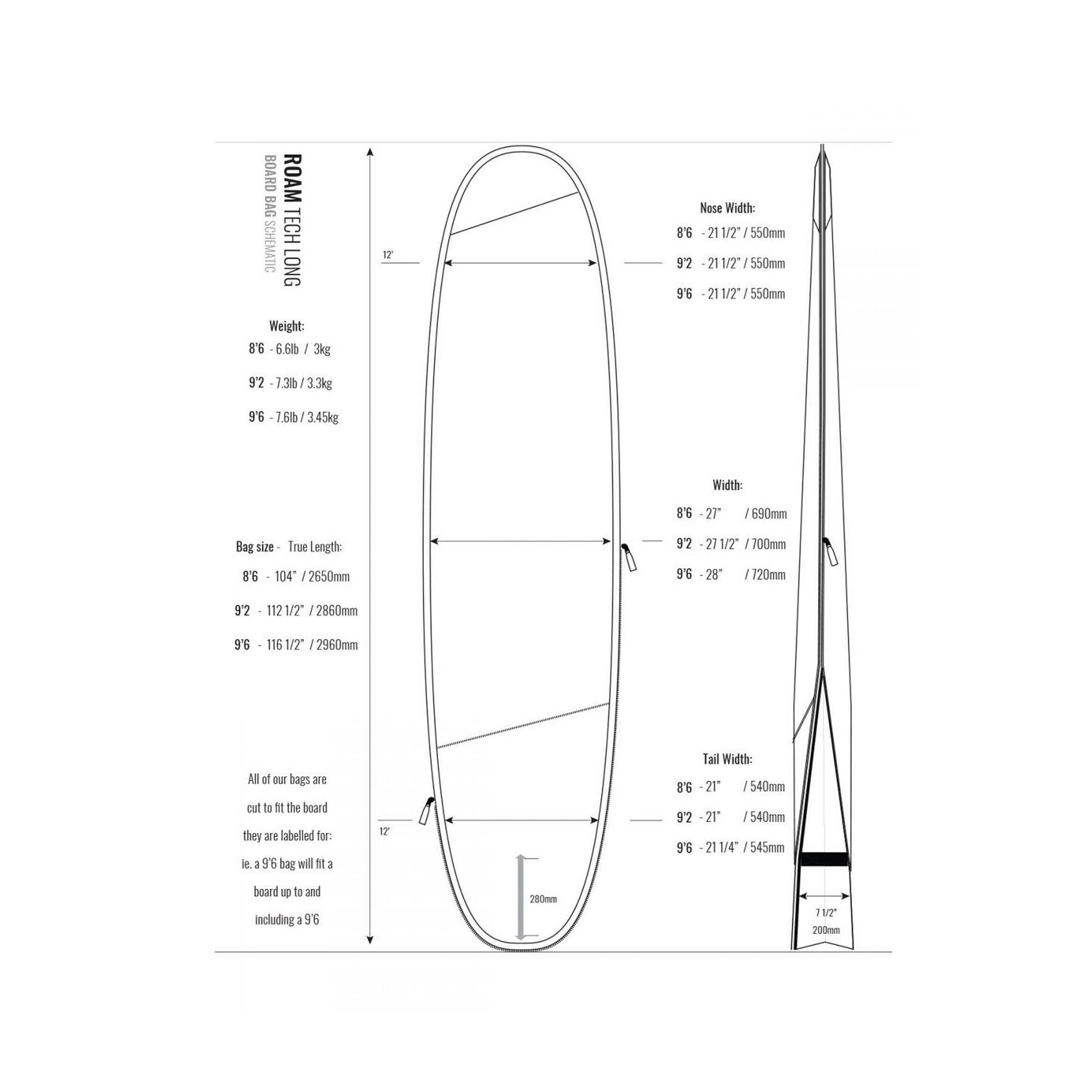 ROAM Boardbag Surfboard Tech Bag Longboard Black