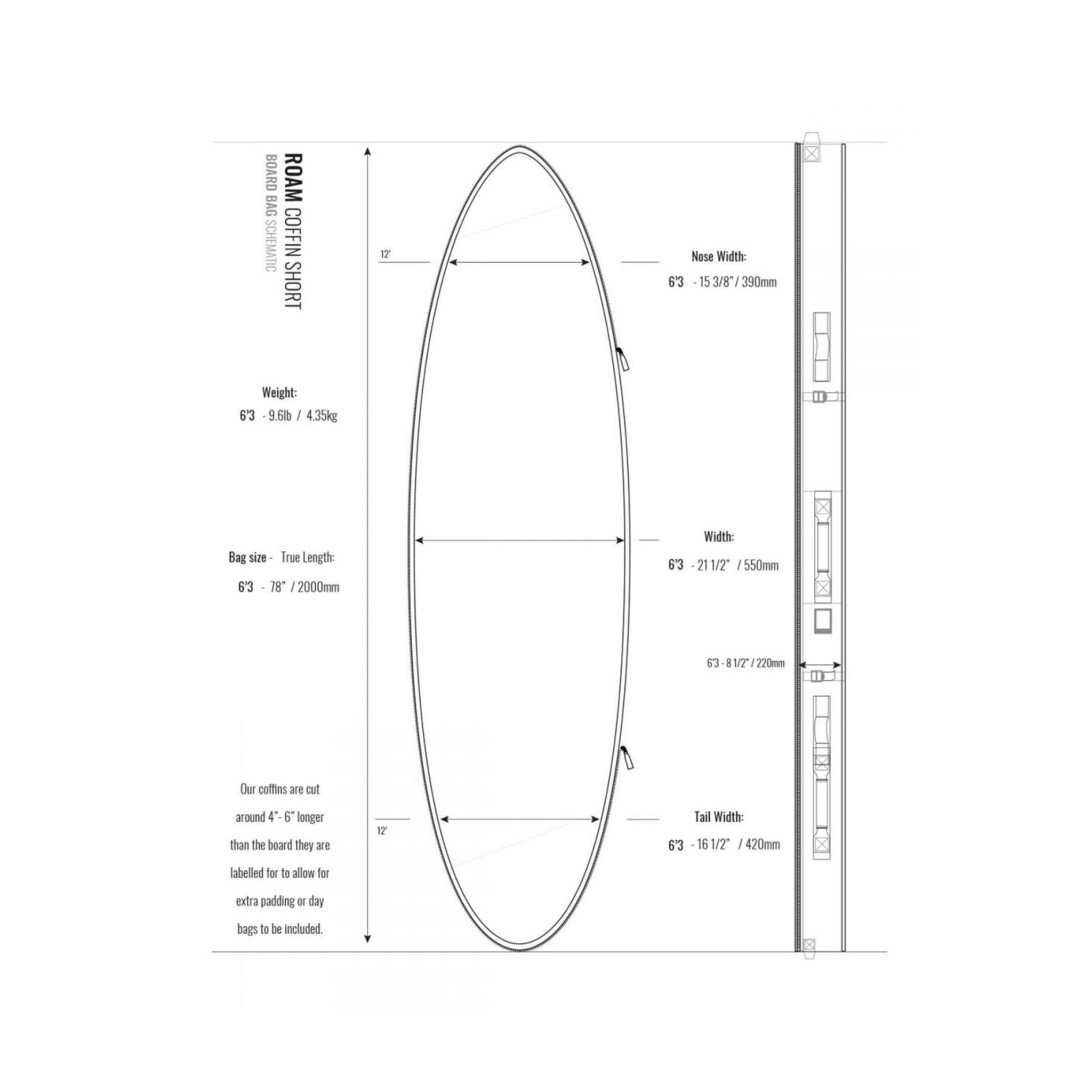 ROAM Boardbag Surfboard Coffin Double Triple Grey