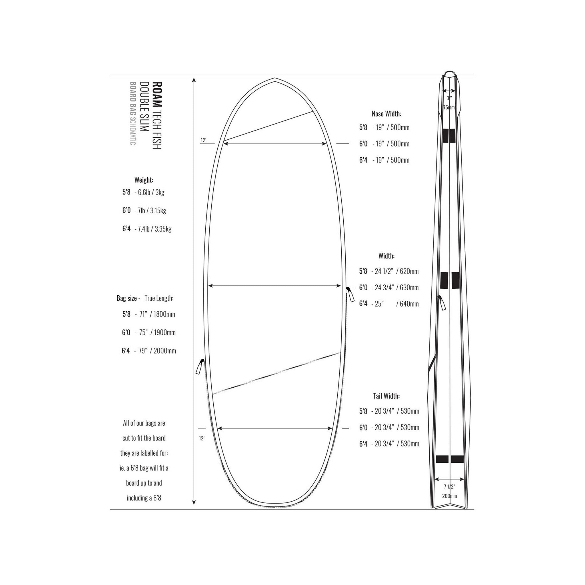 ROAM Boardbag Surfboard Tech Bag Double Fish Black