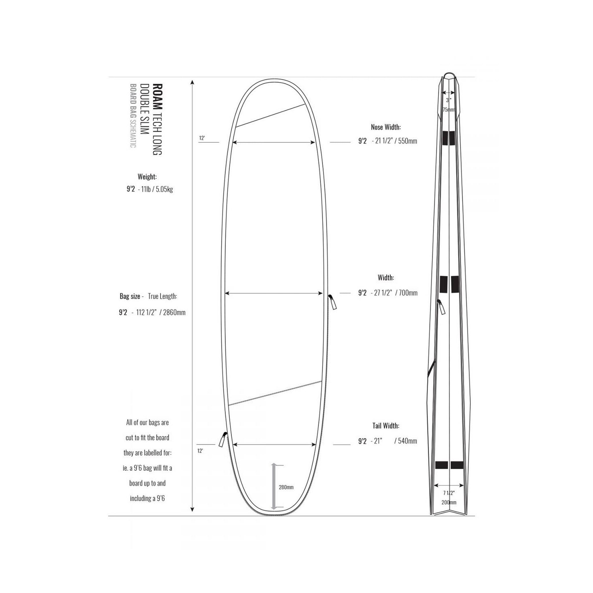 ROAM Boardbag Surfboard Tech Bag Double Long 9.2 x 70 Black