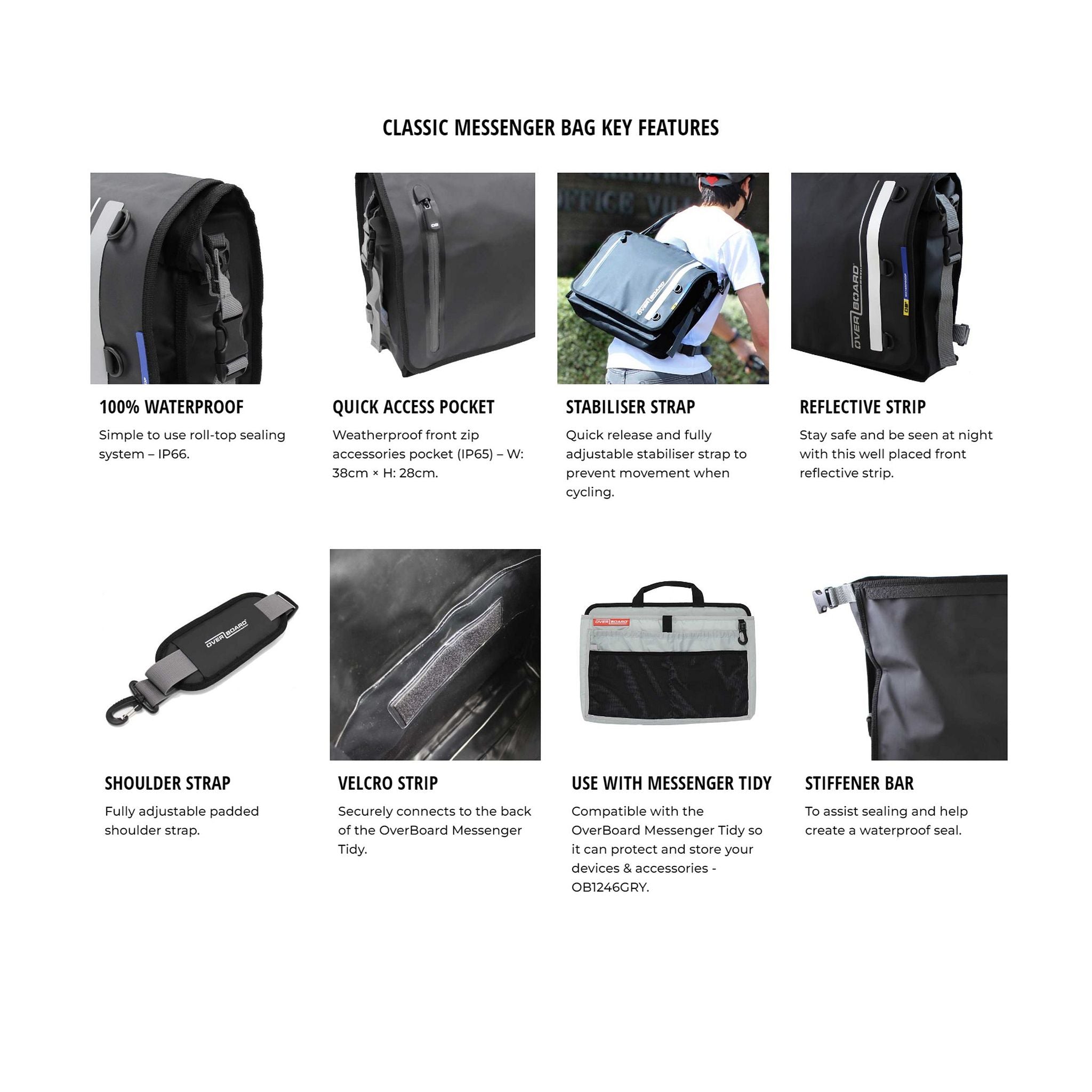 OverBoard wasserdichte Messenger Bag Kurier Tasche Black