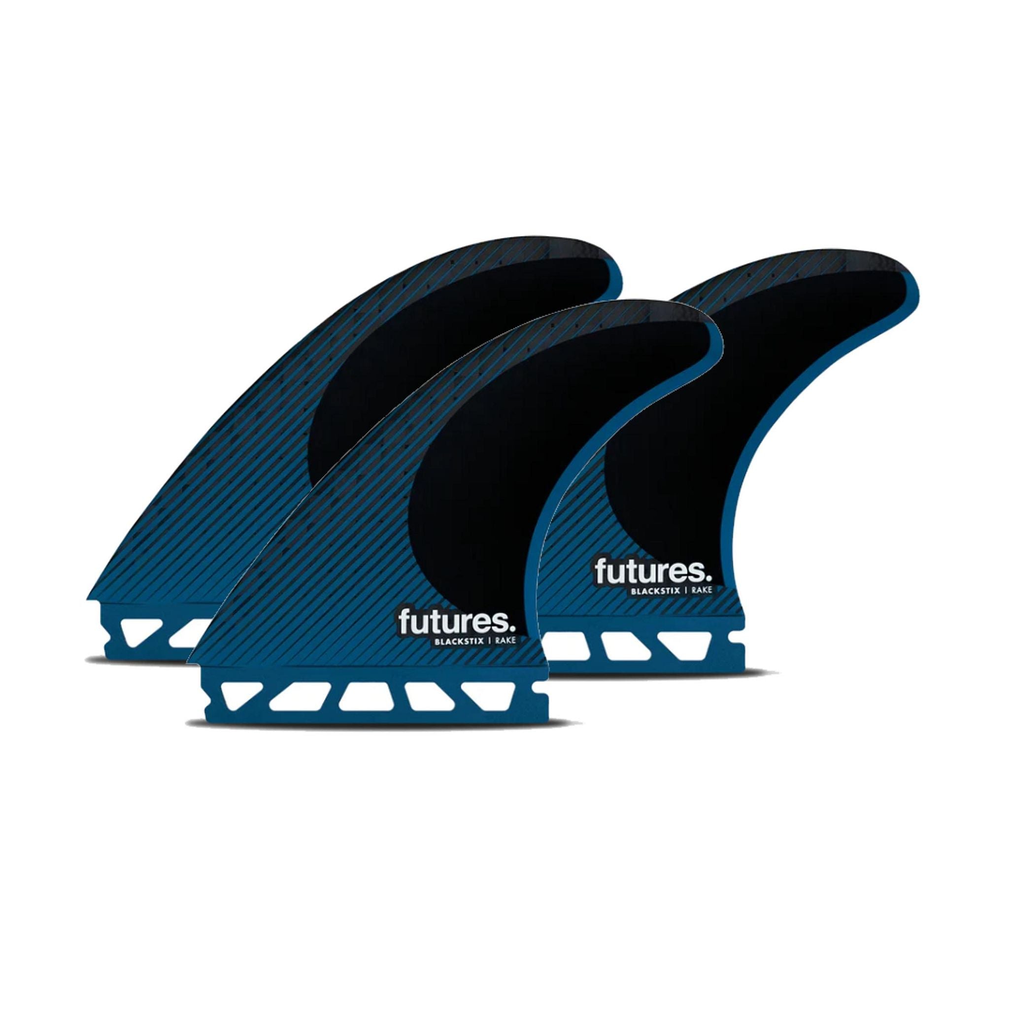 FUTURES Thruster Fin Set R8 Blackstix Rake L Blue Black 8.9