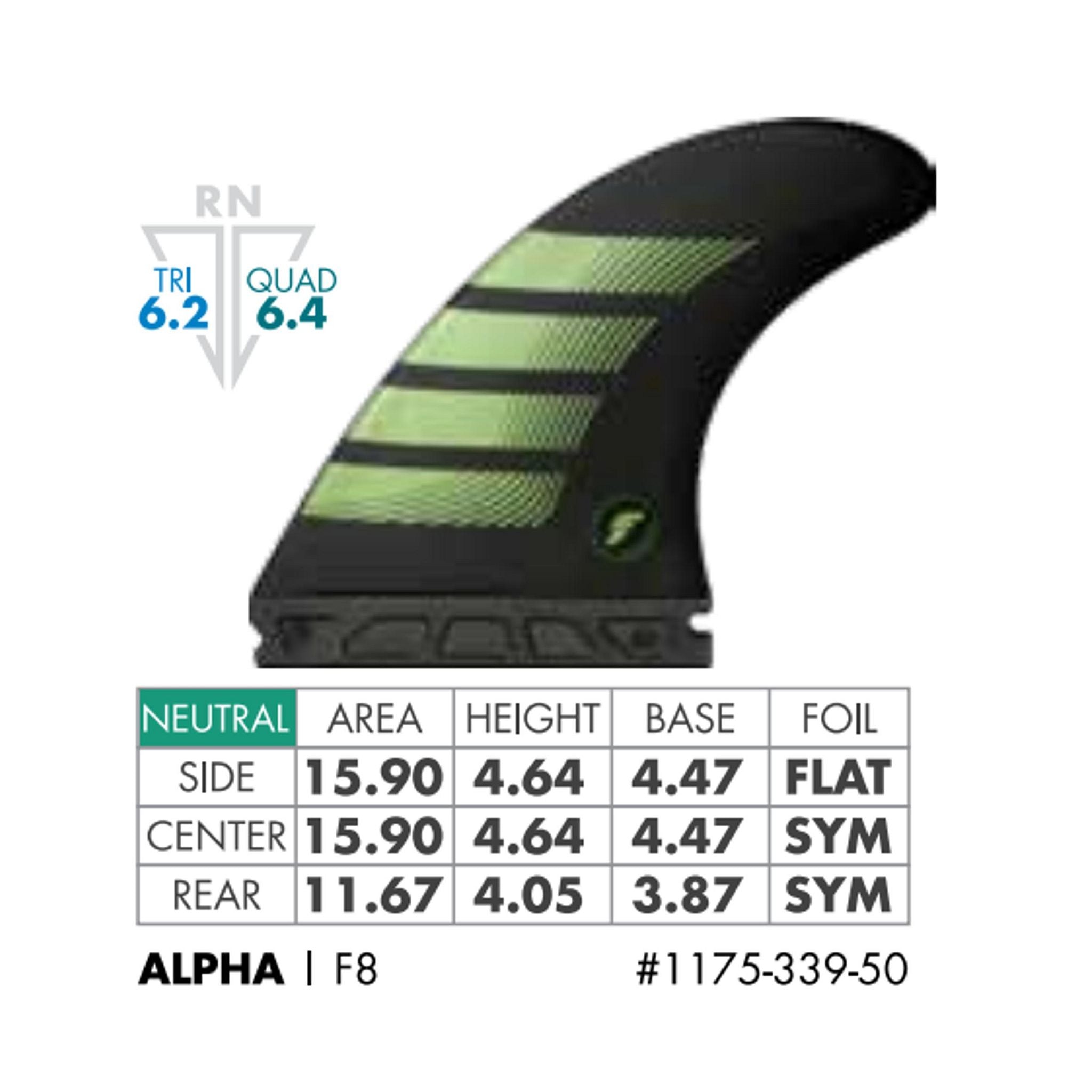 FUTURES Quad Thruster 5 Fin Set F8 Alpha L Olive 6.4