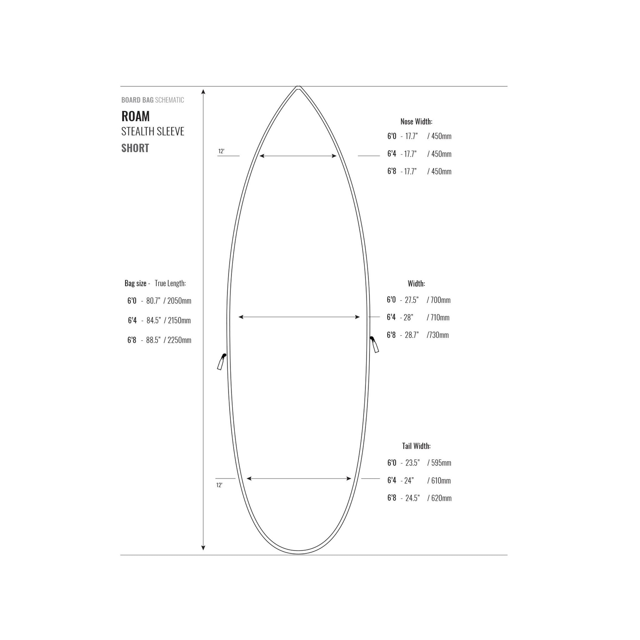 ROAM Boardbag Surfboard Stealth Sleeve Short Grey