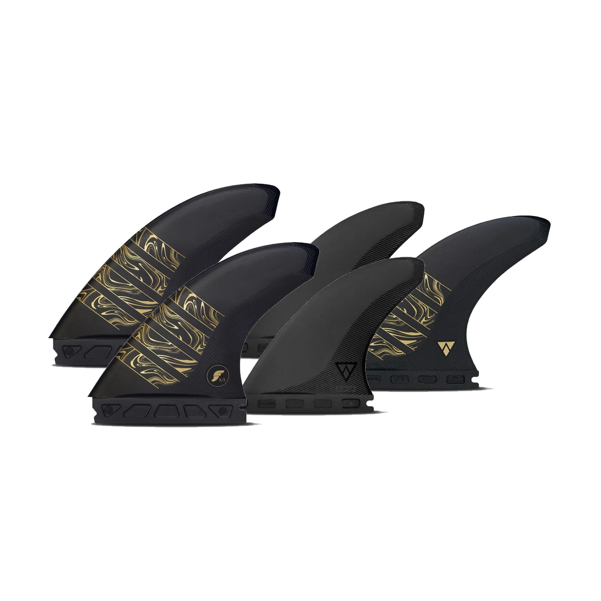 FUTURES Quad Thruster 5 Fin Set Vector 3/2 Alpha M Gold