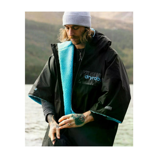 dryrobe advance short-sleeve black, blue, and camo changing robe