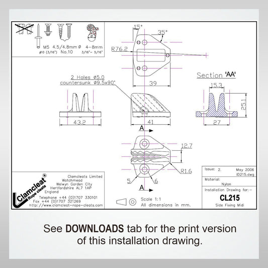 Clamcleat Cl215 Cleat line lock clamp windsurf boating