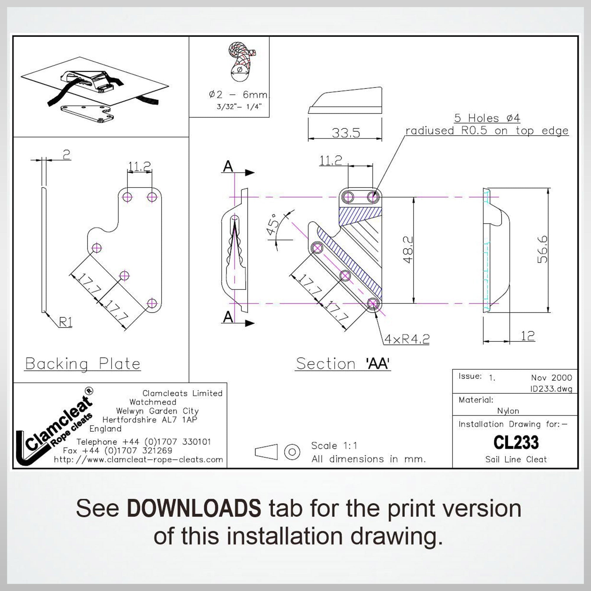 Clamcleat boating CL233 Clamp