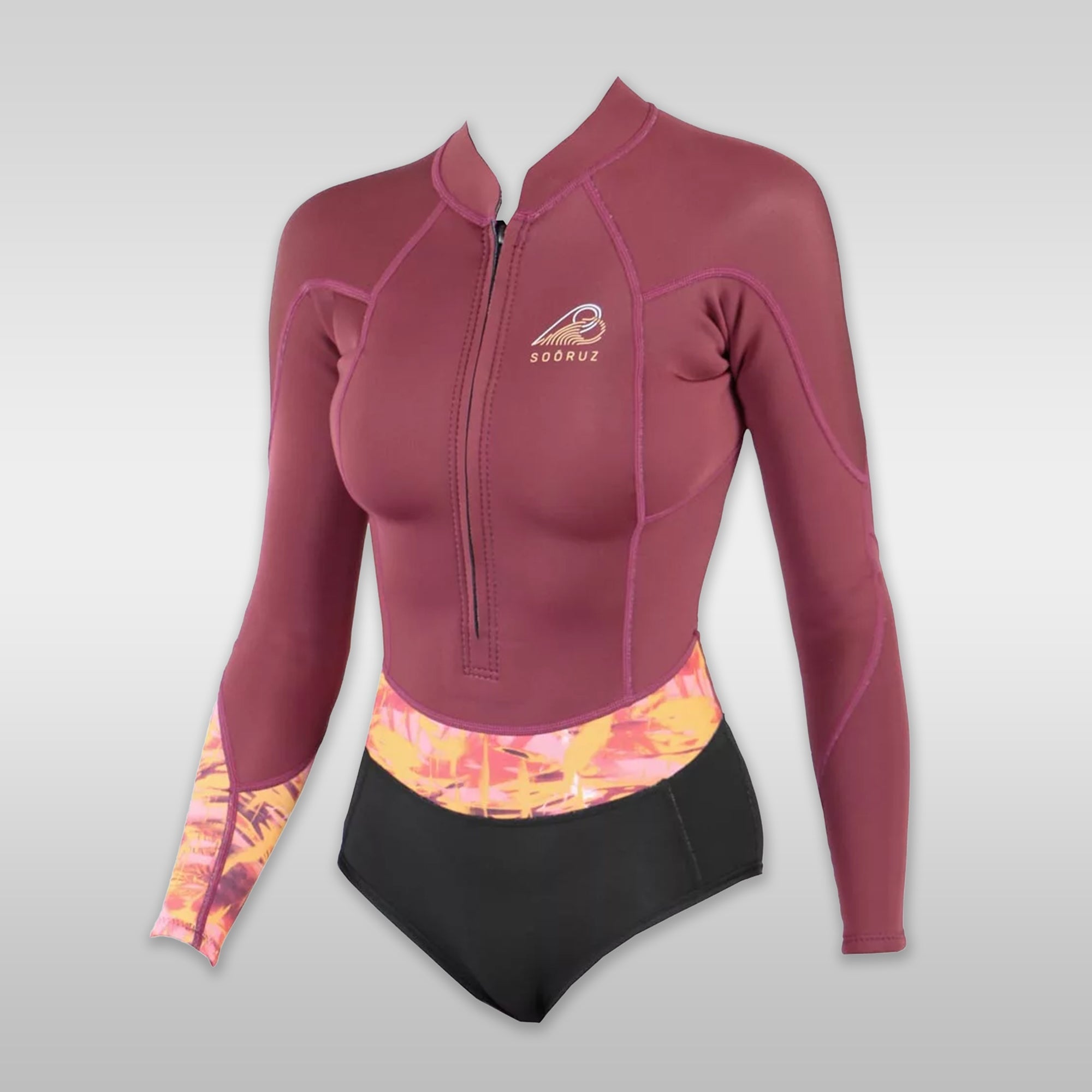 Surf shop windsurf shop Soöruz Neoprene Wetsuit Women Shorty LS Mini Front-Zip Organic Oysterprene Wine