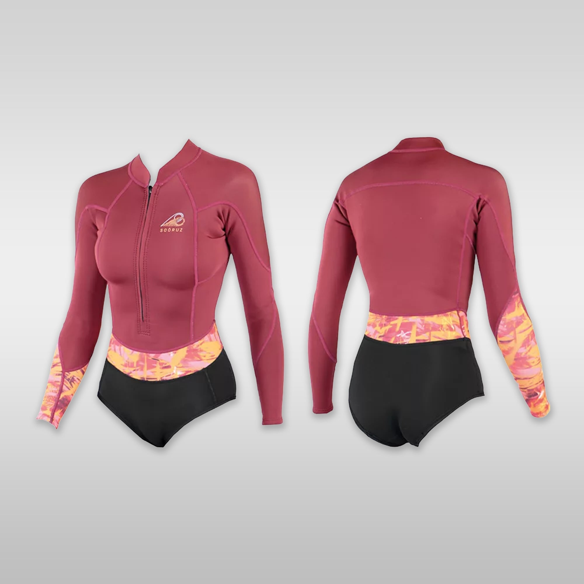 Surf shop windsurf shop Soöruz Neoprene Wetsuit Women Shorty LS Mini Front-Zip Organic Oysterprene Wine