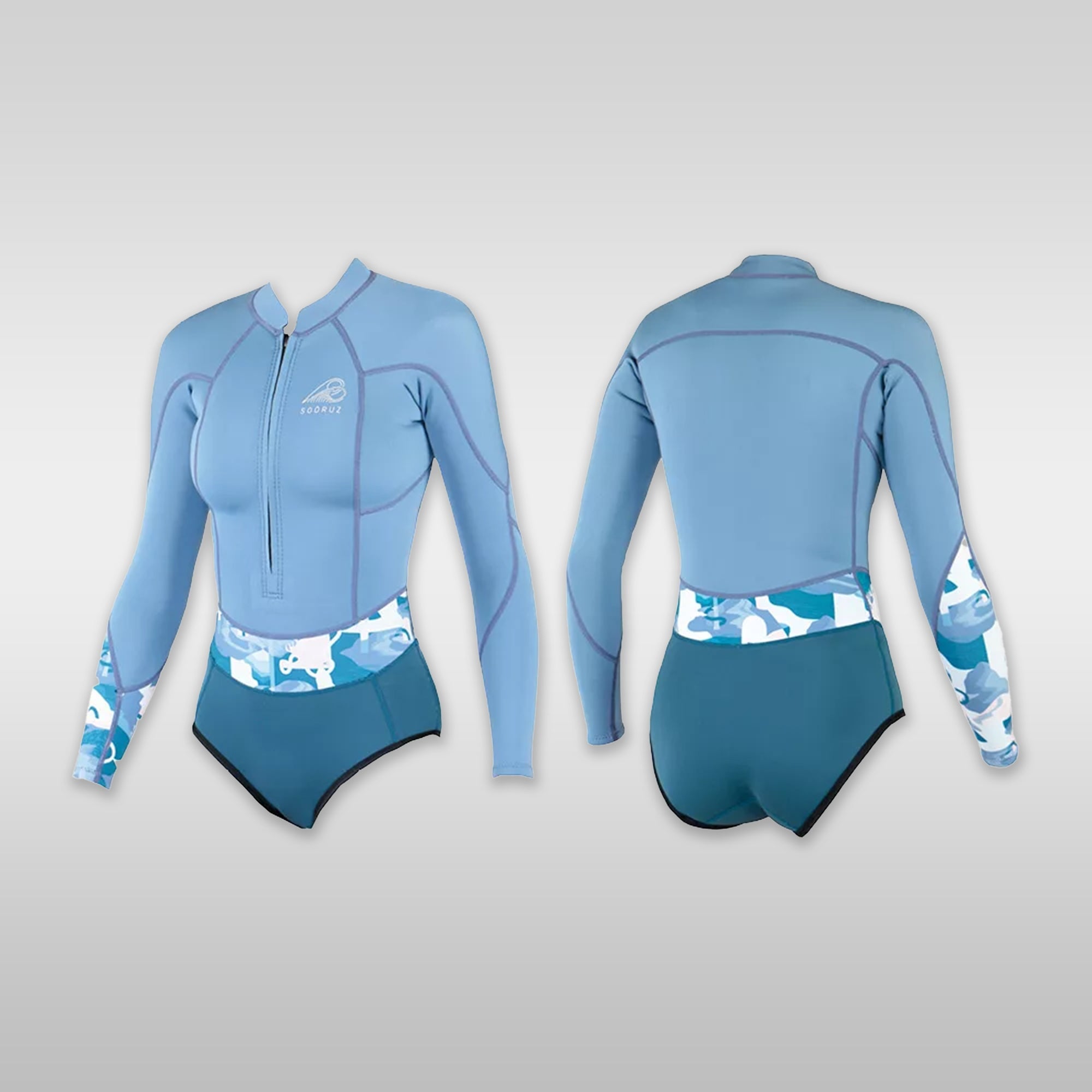 Surf shop windsurf shop Soöruz Neoprene Wetsuit Women Shorty LS Mini Front-Zip Organic Oysterprene Blue