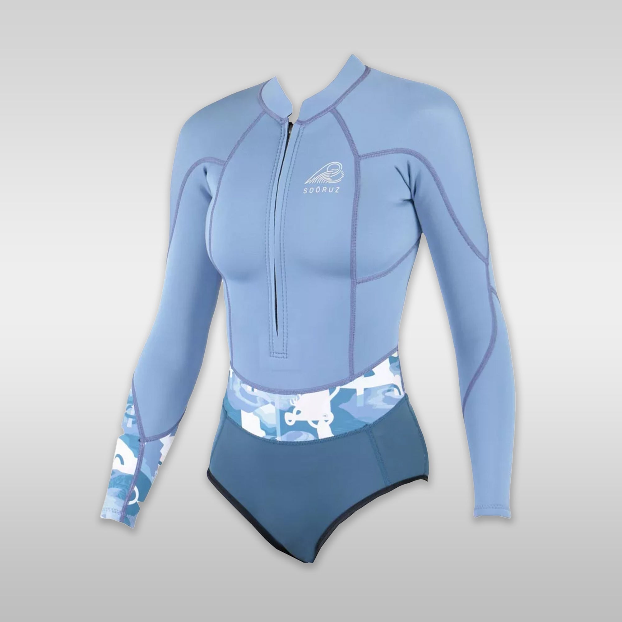 Surf shop windsurf shop Soöruz Neoprene Wetsuit Women Shorty LS Mini Front-Zip Organic Oysterprene Blue